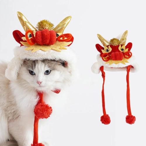 Dance Lion Pet Costume,Year of Dragon Dog Cat Hat,Chinese Style Pet Dragon Headgear,Pets Hat for Cats Small Dogs for Parties (Dragon) von LinZong