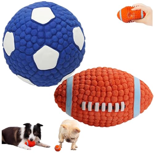 LinZong 2/4pcs Mighty Chew - Indestructible Toy for Dog,Mighty Chew Dog Toy,Bite Resistant Latex Pet Toy Ball,Squeaky Dog Toys,Best Gift for pet Teeth Cleaning and Gum Massage (Large, Soccer+Rugby) von LinZong