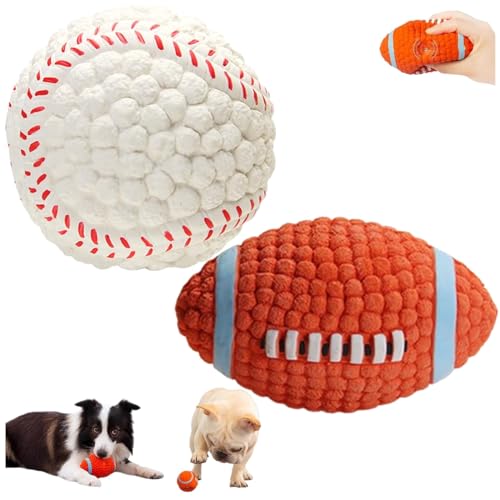 LinZong 2/4pcs Mighty Chew - Indestructible Toy for Dog,Mighty Chew Dog Toy,Bite Resistant Latex Pet Toy Ball,Squeaky Dog Toys,Best Gift for pet Teeth Cleaning and Gum Massage (Large, Tennis+Rugby) von LinZong