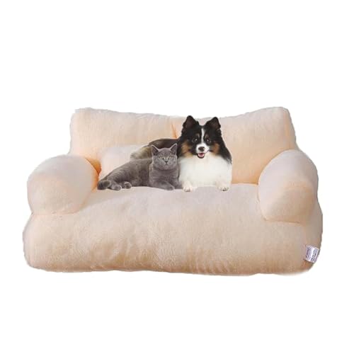LinZong Pet Sofa,Plush Sofa Bed for Dogs Cats,Fluffy Plush Pet Sofa for Medium Small Dogs＆Cats,Memory Foam Removable Washable Puppy Sleeping Bed (L, Beige) von LinZong