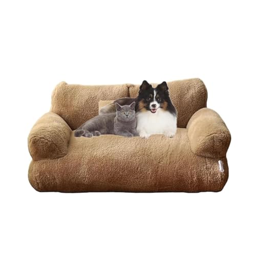 LinZong Pet Sofa,Plush Sofa Bed for Dogs Cats,Fluffy Plush Pet Sofa for Medium Small Dogs＆Cats,Memory Foam Removable Washable Puppy Sleeping Bed (L, Coffee) von LinZong