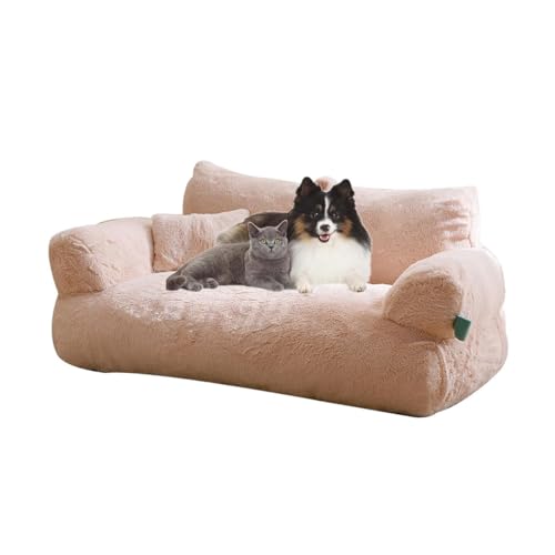 LinZong Pet Sofa,Plush Sofa Bed for Dogs Cats,Fluffy Plush Pet Sofa for Medium Small Dogs＆Cats,Memory Foam Removable Washable Puppy Sleeping Bed (M, Khaki) von LinZong