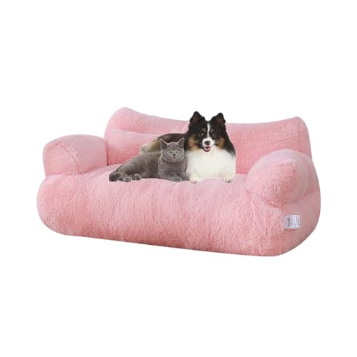 LinZong Pet Sofa,Plush Sofa Bed for Dogs Cats,Fluffy Plush Pet Sofa for Medium Small Dogs＆Cats,Memory Foam Removable Washable Puppy Sleeping Bed (M, Pink) von LinZong