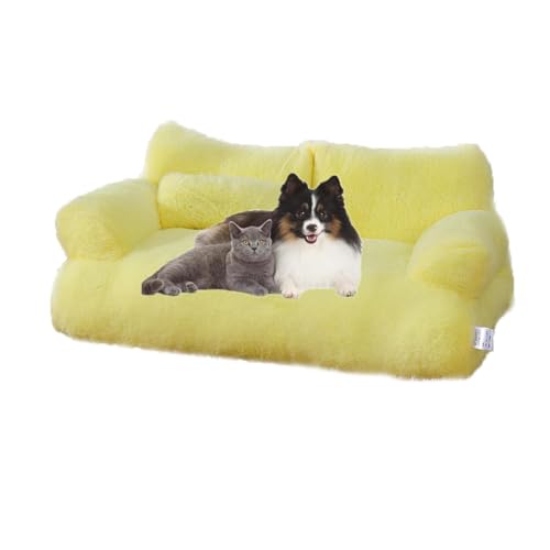 LinZong Pet Sofa,Plush Sofa Bed for Dogs Cats,Fluffy Plush Pet Sofa for Medium Small Dogs＆Cats,Memory Foam Removable Washable Puppy Sleeping Bed (M, Yellow) von LinZong