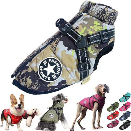 Pawbibi Sport - Waterproof Winter Jacket with Built-in Harness,Dog Winter Coat Waterproof Zipper,Winter Waterproof Vest Warm Coat Zippered with Reflectors Dog's Clothes (3XL, Camouflage) von LinZong