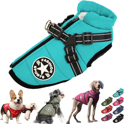 Pawbibi Sport - Waterproof Winter Jacket with Built-in Harness,Dog Winter Coat Waterproof Zipper,Winter Waterproof Vest Warm Coat Zippered with Reflectors Dog's Clothes (3XL, Sky Blue) von LinZong