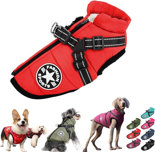 Pawbibi Sport - Waterproof Winter Jacket with Built-in Harness,Dog Winter Coat Waterproof Zipper,Winter Waterproof Vest Warm Coat Zippered with Reflectors Dog's Clothes (5XL, Red) von LinZong