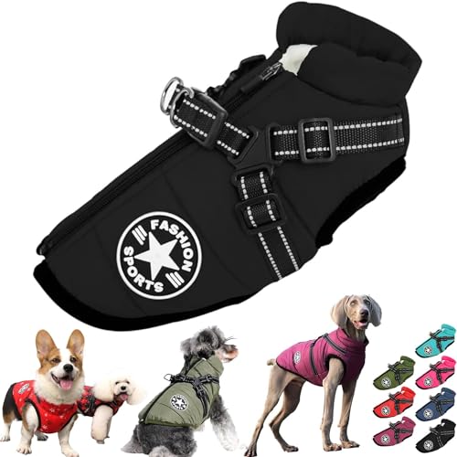 Pawbibi Sport - Waterproof Winter Jacket with Built-in Harness,Dog Winter Coat Waterproof Zipper,Winter Waterproof Vest Warm Coat Zippered with Reflectors Dog's Clothes (L, Black) von LinZong