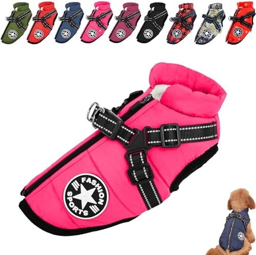 Warm Dog Winter Coat,Fashion Sports Dog Cold Weather Jacket with Built-in Harness,Reflective & Adjustable Comfortable Pet Vest,Waterproof Windproof Dog Apparel for Small Dogs (Pink, L) von LinZong