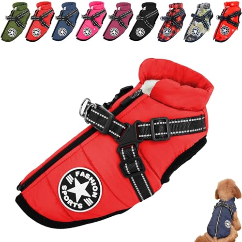 Warm Dog Winter Coat,Fashion Sports Dog Cold Weather Jacket with Built-in Harness,Reflective & Adjustable Comfortable Pet Vest,Waterproof Windproof Dog Apparel for Small Dogs (Red, L) von LinZong