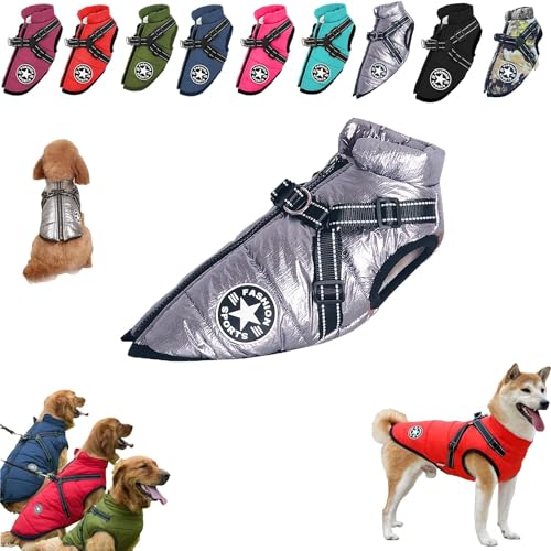 Warm Dog Winter Coat,Fashion Sports Dog Cold Weather Jacket with Built-in Harness,Reflective & Adjustable Comfortable Pet Vest,Waterproof Windproof Dog Apparel for Small Dogs (Silver, L) von LinZong