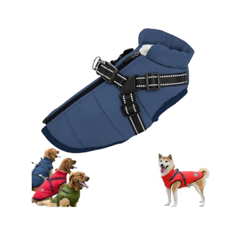 Waterproof Winter Dog Jacket with Built-in Harness,Dog Jacket with Harness,Windproof Warm Coats for All Dogs/Cats,Reflective & Adjustable Pet Vest for Smal Medium Large Dogs (Blue, 2XL) von LinZong