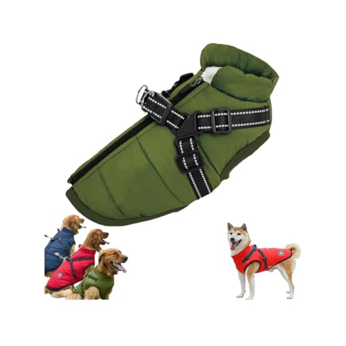 Waterproof Winter Dog Jacket with Built-in Harness,Dog Jacket with Harness,Windproof Warm Coats for All Dogs/Cats,Reflective & Adjustable Pet Vest for Smal Medium Large Dogs (Green, 2XL) von LinZong