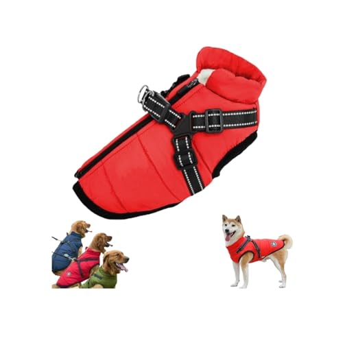 Waterproof Winter Dog Jacket with Built-in Harness,Dog Jacket with Harness,Windproof Warm Coats for All Dogs/Cats,Reflective & Adjustable Pet Vest for Smal Medium Large Dogs (Red, 2XL) von LinZong