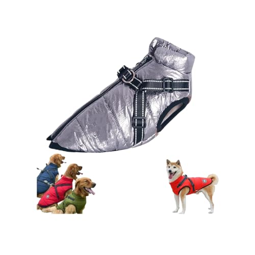 Waterproof Winter Dog Jacket with Built-in Harness,Dog Jacket with Harness,Windproof Warm Coats for All Dogs/Cats,Reflective & Adjustable Pet Vest for Smal Medium Large Dogs (Silver, 2XL) von LinZong