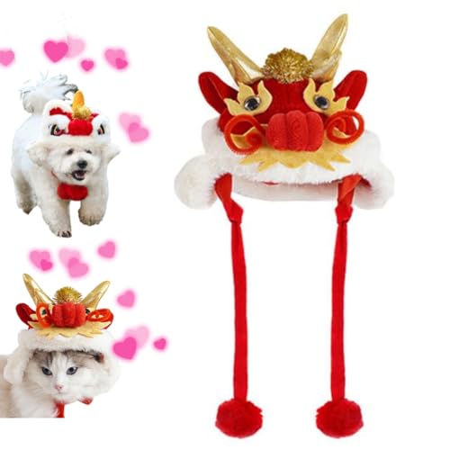 Year of Dragon Dog Cat Hat,Chinese Style Pet Dragon Headgear,Adjustable Dog Dragon Cap for New Year,Cute Dragon Cosplay Hat for Dogs Cats,Pets Hat for Cats Small Dogs for Lunar New Near Parties (A) von LinZong