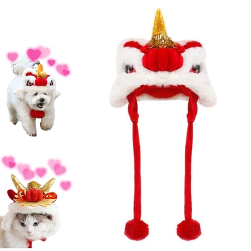 Year of Dragon Dog Cat Hat,Chinese Style Pet Dragon Headgear,Adjustable Dog Dragon Cap for New Year,Cute Dragon Cosplay Hat for Dogs Cats,Pets Hat for Cats Small Dogs for Lunar New Near Parties (B) von LinZong