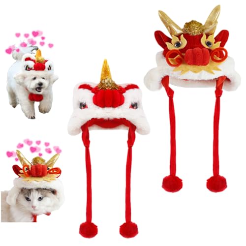 Year of Dragon Dog Cat Hat,Chinese Style Pet Dragon Headgear,Adjustable Dog Dragon Cap for New Year,Cute Dragon Cosplay Hat for Dogs Cats,Pets Hat for Cats Small Dogs for Lunar New Near Parties (C) von LinZong