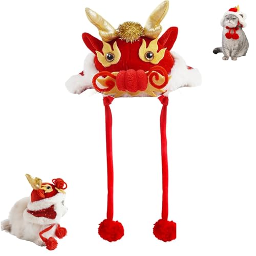 Year of Dragon Dog Cat Hat,Chinese Style Pet Dragon Headgear,Cute Dragon Cosplay Hat for Dogs Cats,Adjustable Dog Lion Dance Hat for Lunar New Near Parties,Spring Festivals (Red-Dragon Type, L) von LinZong
