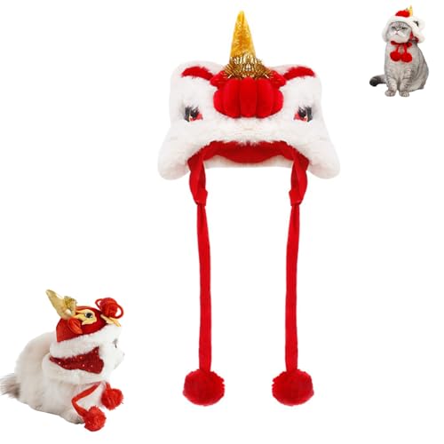 Year of Dragon Dog Cat Hat,Chinese Style Pet Dragon Headgear,Cute Dragon Cosplay Hat for Dogs Cats,Adjustable Dog Lion Dance Hat for Lunar New Near Parties,Spring Festivals (White, L) von LinZong