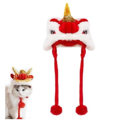 Year of Dragon Hut für Hunde und Katzen, chinesischer Stil, Drachen-Kopfbedeckung, Tanz-Löwe, Haustierkostüm, niedlicher Drache, Cosplay-Hut für Hunde und Katzen, warme Wickelhaube, Haustierhut für von LinZong
