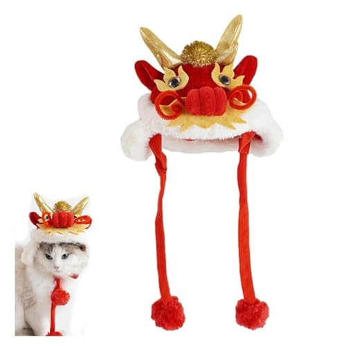Year of Dragon Hut für Hunde und Katzen, chinesischer Stil, Drachen-Kopfbedeckung, Tanz-Löwe, Haustierkostüm, niedlicher Drache, Cosplay-Hut für Hunde und Katzen, warme Wickelhaube, Haustierhut für von LinZong