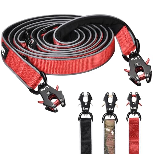Lina Hundeleine - 2,5M - Verstellbare & Doppelleine mit Neopren - Polsterung - Reflektierende Laufleine - Freihändige - Umhängeleine mit 2 Froschkarabinern (Rot) von Lina