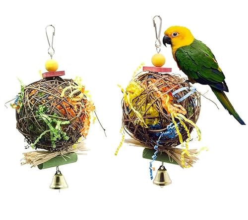 LinaLife Rattan-Kugelspielzeug, Vogelkauen, Futtersuche, Papageienspielzeug für Liebe, Vogel, Nymphensittiche, afrikanisches Grau, hängendes Spielzeug für Amazon Conure, afrikanisches Grau, 2 Stück LinaLife Rattan-Kugelspielzeug, Vogelkauen, Futtersuche, Papageienspielzeug für Liebe, Vogel, Nymphensittiche, afrikanisches Grau, hängendes Spielzeug für Amazon Conure, afrikanisches Grau, 2 Stück von LinaLife