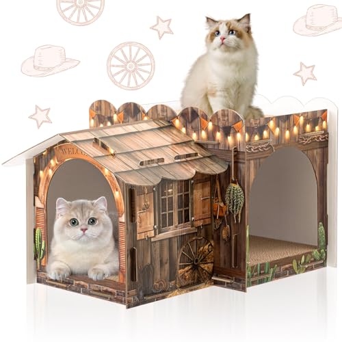 Lineshading Katzenhaus aus Karton mit 3 Kratzern, groß, stabil, Western-Katzenvilla, 43,2 x 30,5 x 25,4 cm, niedliches Haustier-Katzenhaus für Kaninchen, Kleintiere, Geburtstag, Western-Mottoparty Lineshading Katzenhaus aus Karton mit 3 Kratzern, groß, stabil, Western-Katzenvilla, 43,2 x 30,5 x 25,4 cm, niedliches Haustier-Katzenhaus für Kaninchen, Kleintiere, Geburtstag, Western-Mottoparty von Lineshading