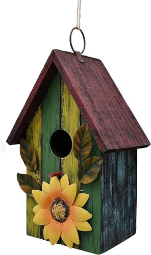 Rustikales dekoratives Vogelhaus für draußen aus Holz Vogelnest hängend Veranda Hof Garten Vogelhaus Sonnenblume Dekor (rot) von Linfevisi