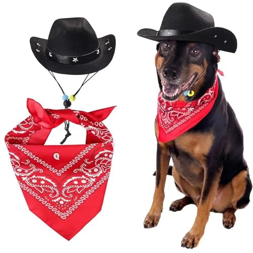 Ling & Bai Cowboyhut, Hunde-Cowboyhut, Haustiermütze und Bandana, Schal, Kostüm, Cosplay, West-Cowboy-Zubehör für Welpen, Kätzchen, Party, Halloween, Festival und tägliche Dekoration, Schwarz, 2 Stück Ling & Bai Cowboyhut, Hunde-Cowboyhut, Haustiermütze und Bandana, Schal, Kostüm, Cosplay, West-Cowboy-Zubehör für Welpen, Kätzchen, Party, Halloween, Festival und tägliche Dekoration, Schwarz, 2 Stück von Ling & Bai