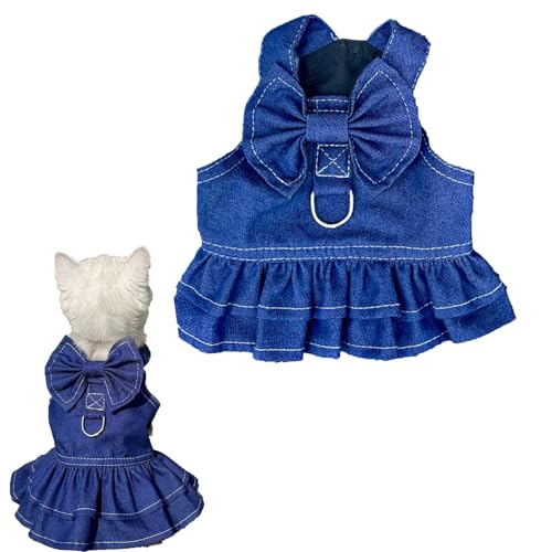 Ling & Bai Hundegeschirr für Hunde, Denim, Sommerkleid, Katze, Mädchen, Kleidung, Haustier-Schleife, Prinzessinnen-Rock, Outfit (S) von Ling & Bai