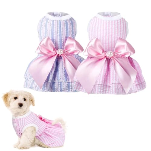Ling & Bai Niedliche Hundekleider, Katzen-Prinzessinnenkleid, Sommer-Outfits, Hunde, Schleife, Kleidung für Welpen, Kätzchen, Rosa und Lila, Größe S, 2 Stück von Ling & Bai
