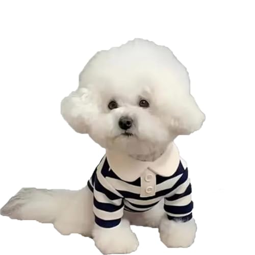 Ling & Bai Niedliches Poloshirt für Hunde, gestreiftes Halsband, Sommerkatzen-Outfits, atmungsaktiv, dünn, für Yorkie, Welpen, Kätzchen, Größe M von Ling & Bai