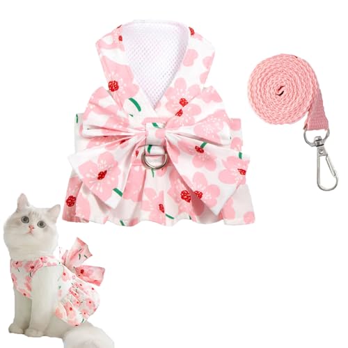 Ling & Bai Set für kleine Hunde, Kleid und Leine, süße Schleife, Sommerkleider, Katze, Prinzessin, Kleidung, Outfits, Zubehör für Haustier, Welpen, Kätzchen, Rosa, Größe S von Ling & Bai