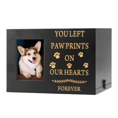 Einäscherungsurnen mit Fotorahmen, Haustier Einäscherung Box Haustierurne für Hundeasche Personalisiert Hunde urnen Tierurnen für Katze, für Asche Haustier Asche Box mit Hundeengel und Aschebeutel von LingXianXing