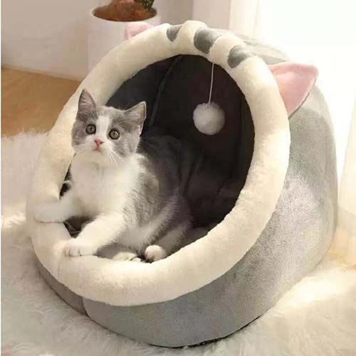 Linghe Katzenbett, Katzenbett, waschbar, für kleine Hunde, Plüsch, mit abnehmbarem Bett für Katzen und Haus (L-48 x 45 x 40 cm, grau) von Linghe