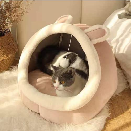 Linghe Katzenbett, Katzenbett, waschbar, für kleine Hunde aus Plüsch, mit abnehmbarem Bett für Katzen und Haus (L-48 x 45 x 40 cm, Kaninchen Rosa) von Linghe