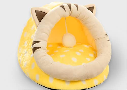 Linghe Katzenbett, Katzenbett, waschbar, für kleine Hunde aus Plüsch, mit abnehmbarem Bett für Katzen und Haus (S 31 x 30 x 28 cm, Gelb) von Linghe