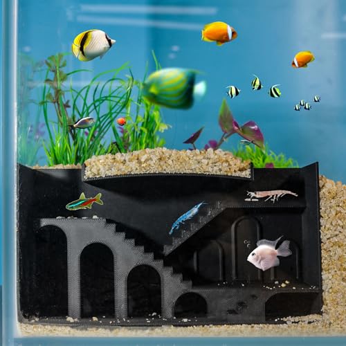 Aquarium-Unterkies-Fischtunnel, Höhle, Eckschloss, Aquarium-Dekoration, unter Kies, Beobachtungstunnel, Fisch- und Garnelenhöhle für Aquarium, Versteck (Schwarz, Stil A) von LingoFoto