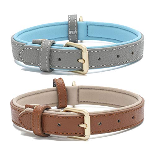 Linkfun 2er-Pack Leder-Hundehalsband für kleine, mittelgroße und große Hunde, klassisch, weich, gepolstert, atmungsaktiv, wasserdicht, grau, braun, groß von Linkfun