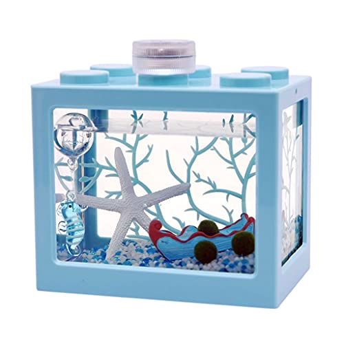 Aquarium Kreative Desktop Transparent Mini Betta Aquarium Büro Haushalt Zierfische Kleine Fische Tank mit Abdeckung Goldfischbecken von Linmeas-753