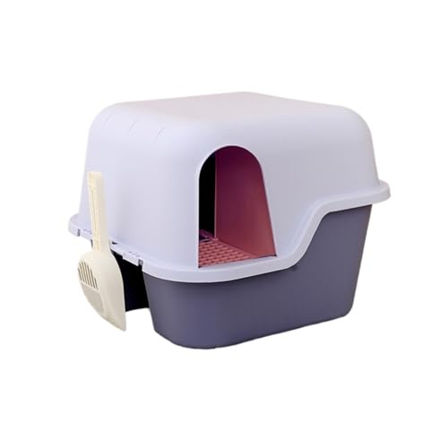 Große Katzentoilette mit Deckel, geschlossene Katzentoilette mit Streuschaufel, geschlossene Katzentoilette mit Spritzschutz und Haube, leicht zu reinigen(Purple) von Linmeas-753