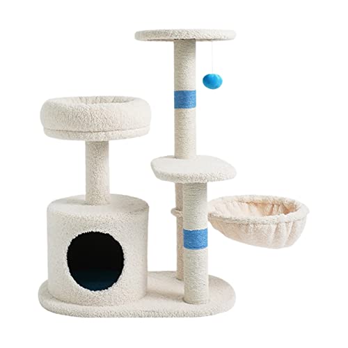 Indoor-Sprungplattform for Katzen, warmes Plüsch-Katzenbett mit Katzenkratzbaum und Plüsch-Hängeball-Katzenspielzeug, multifunktionaler Kratzbaum ( Color : Blue ) von Linmeng