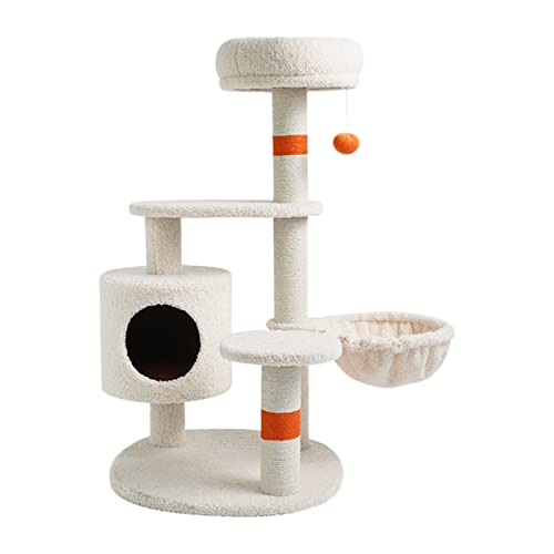 Indoor-Sprungplattform for Katzen, warmes Plüsch-Katzenbett mit Katzenkratzbaum und Plüsch-Hängeball-Katzenspielzeug, multifunktionaler Kratzbaum ( Color : Orange ) von Linmeng