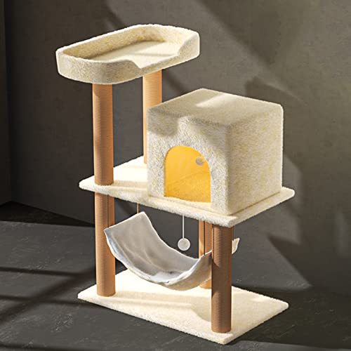 Kleiner Kratzbaum mit Plüsch-Hängekugel/Hängematte Katzenspielzeug Sprungplattform Winterwarmes Katzennest Sisalkratzbaum ( Color : Beige ) von LINMENG