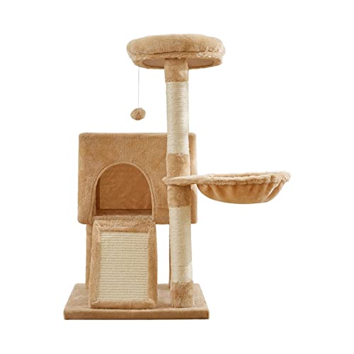Multifunktionaler Kratzbaum for den Innenbereich, 3D-Katzen-Klettergerüst, Katzenspielzeug, Sprungplattform mit hängendem Plüschball, 34,3 × 17,7 × 15,7 Zoll ( Color : Light Brown ) von Linmeng