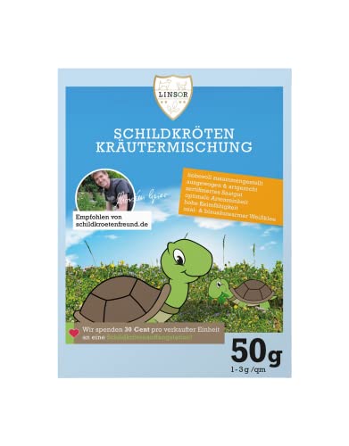 Linsor Schildkröten Kräutermischung, Wildkräuter-Mix, Kräuterwiese für Landschildkröten, Samen für Schildkrötenfutter, 50g für 17-50m² von Linsor