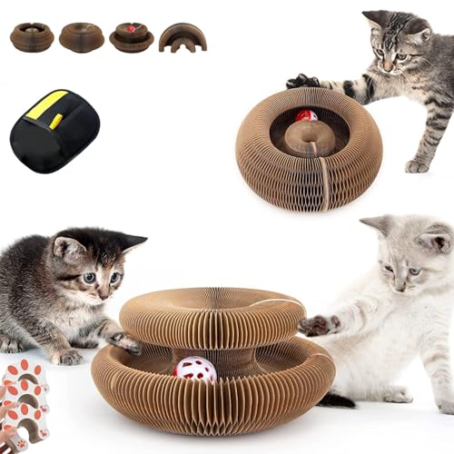 2-in-1 Magische Orgel Katzen Kratzbrett, Katzen Wirbel Spielzeug, Magisches Kratzbrett mit Glöckchen, Magnetisches Zusammenklappbares Interaktives Intelligenzspie Katzenspielzeug(3pcs) von Liocwocne