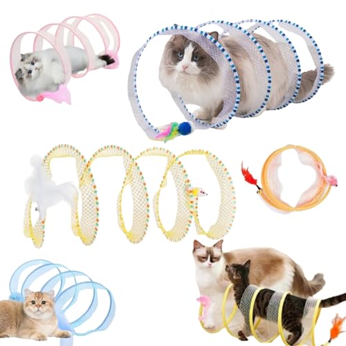 Gertar Cat Tunnel Toy, Spiral Cat Tunnel Toy, Gertar Cat Toy, S Type Cat Tunnel Toy, Cat Tunnel Toys for Indoor Cats, Folding Interactive Playing Pet Toy with Furry Ball Plush Mice (2pcs-A) von Liocwocne